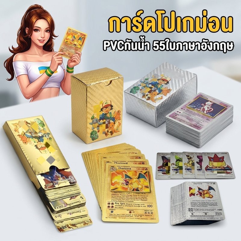 Pokemon Trading Cards Metallic Foil Gold Silver Black Gold English Kids Game Collectible Pack