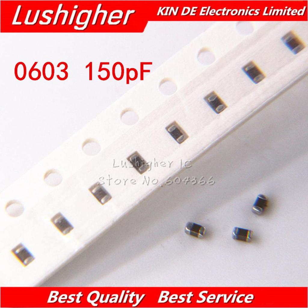 100 ชิ้น 0603 150pf 50V X7R 10% ตัวเก็บประจุเซรามิก SMD MLCC