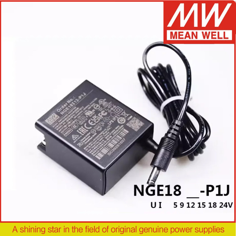 MEAN WELL 18W AC-DC ติดผนังที่เชื่อถือได้ชนิดเปลี่ยนได้สีเขียว Adaptor NGE18 5V 9V 12V 15V 18V 24V