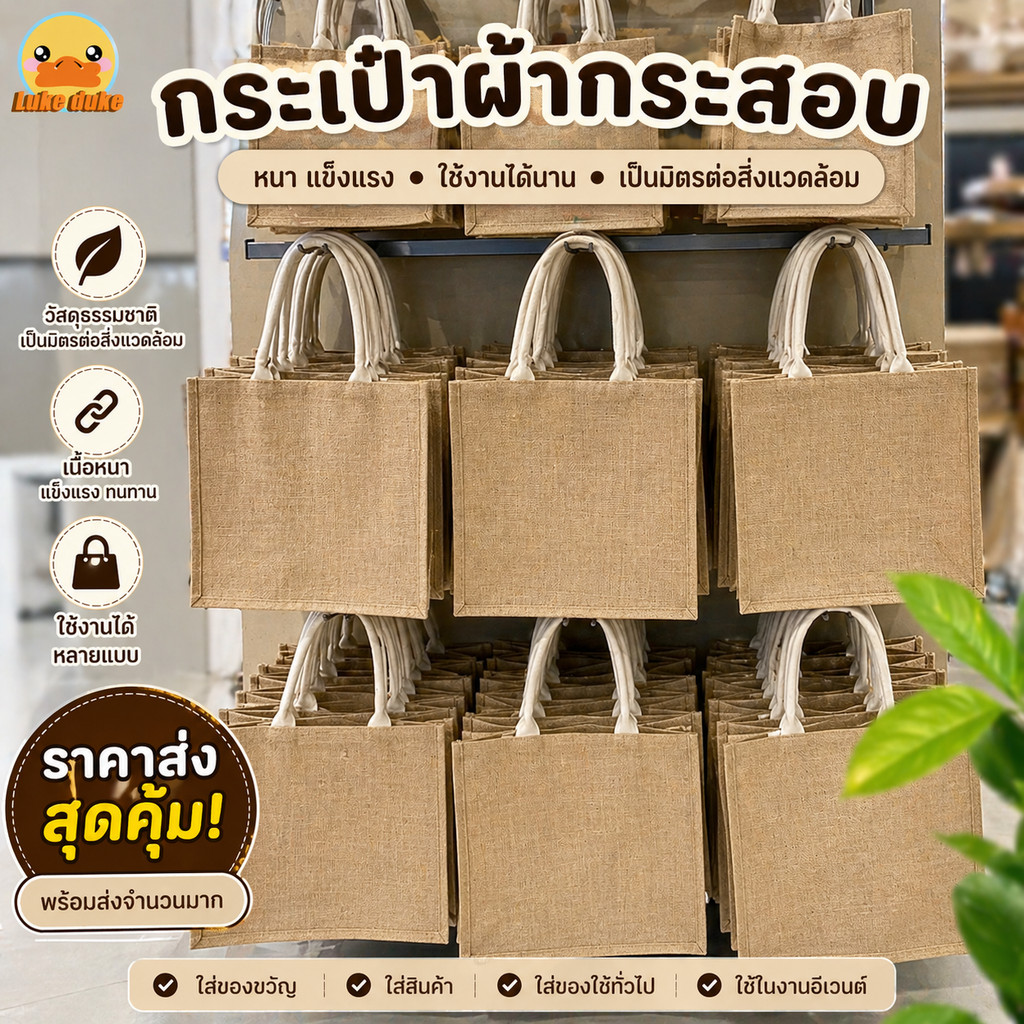 🔥พร้อมส่งที่ไทย🔥 กระเป๋าสาน Jute สไตล์ กันน้ำ DIY bag กสะพายข้าง