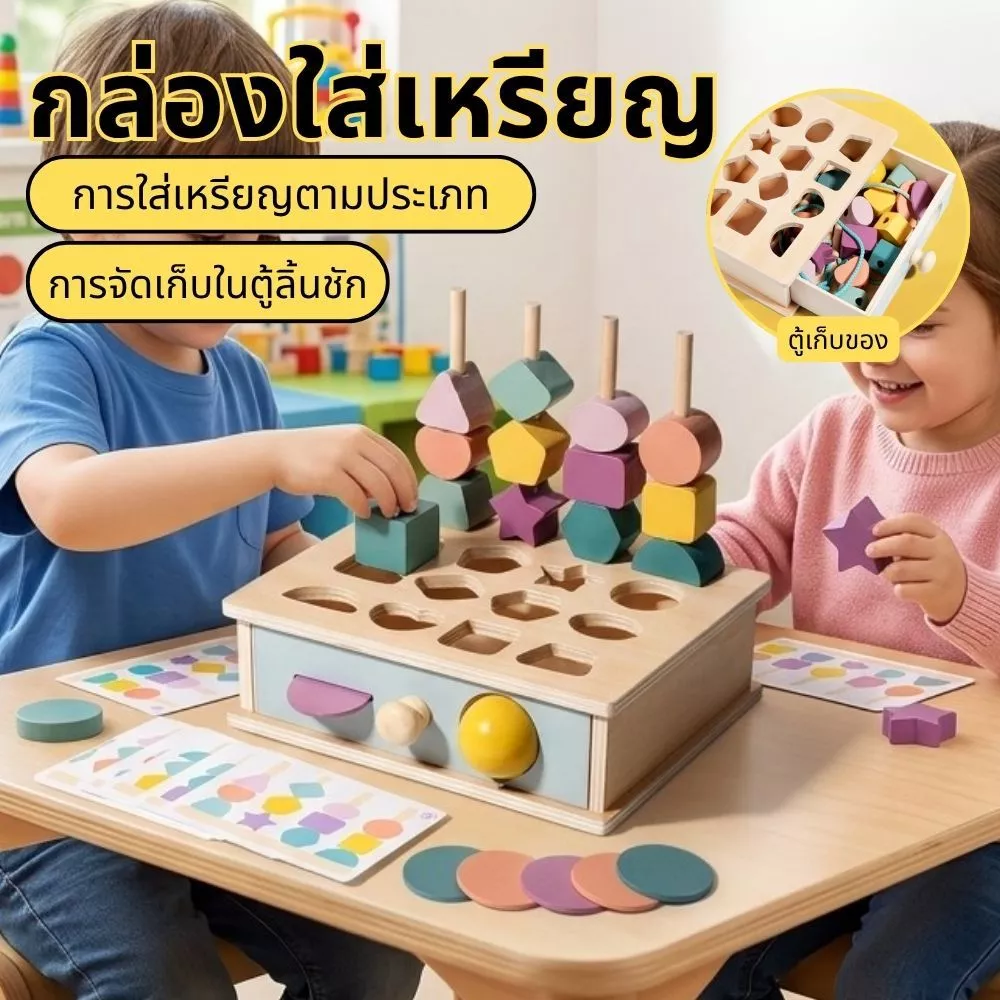 พร้อมส่ง ของเล่นไม้ลูกปัดร้อย เสาสีจับคู่รูปร่าง เสริมสมองฝึกความรู้จัก เด็ก1-3ขวบ ของขวัญวันเกิด ยอดนิยม COD