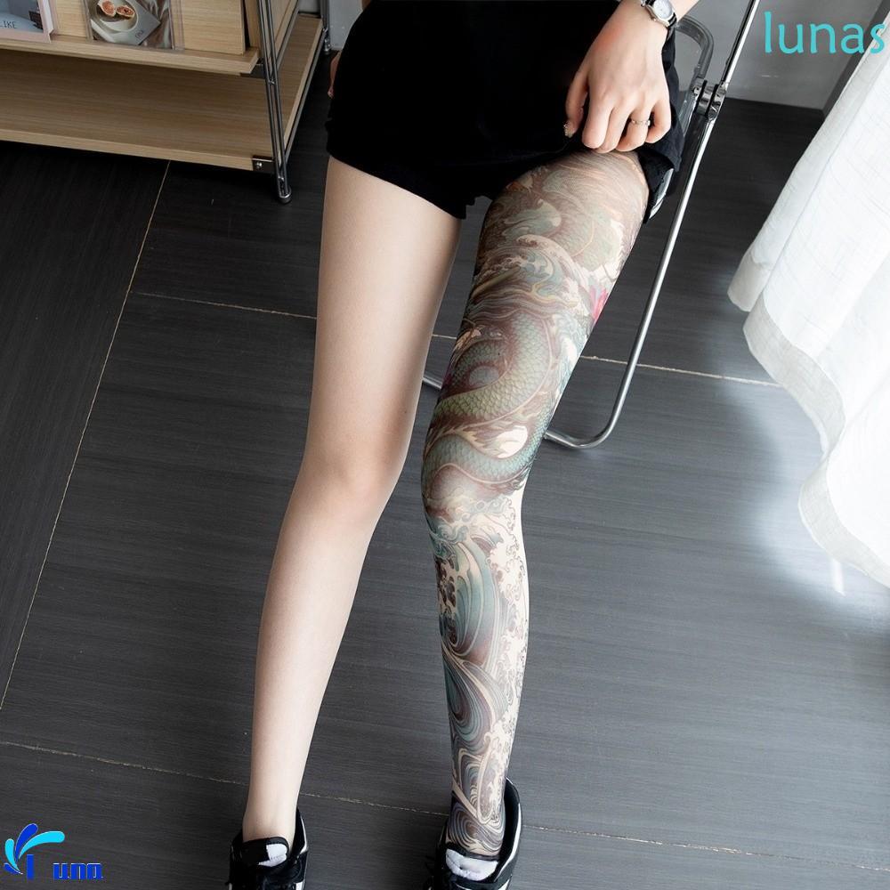 LUNASOL ปลอม Tattoo Socking, บาง Breathable Full Leg Tattoo ถุงเท้า, Snake UV Protection สไตล์ญี่ปุ่