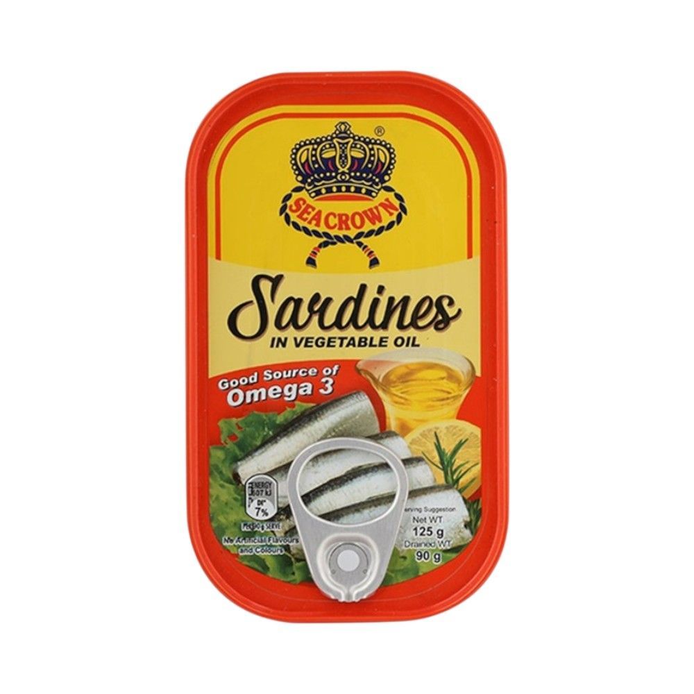ซีคราวน์ปลาซาร์ดีนในน้ำมันพืช 125กรัม SEACROWN SARDINES IN VEGETABLE OIL 125G.