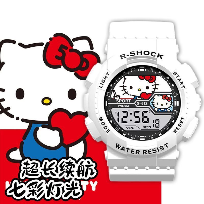 【现货】三丽鸥凯蒂猫玉桂狗动漫卡通防水防摔电子手表计时夜光闹钟送礼物Sanrio Watch Student Waterproof Electronic Watch Small Square with