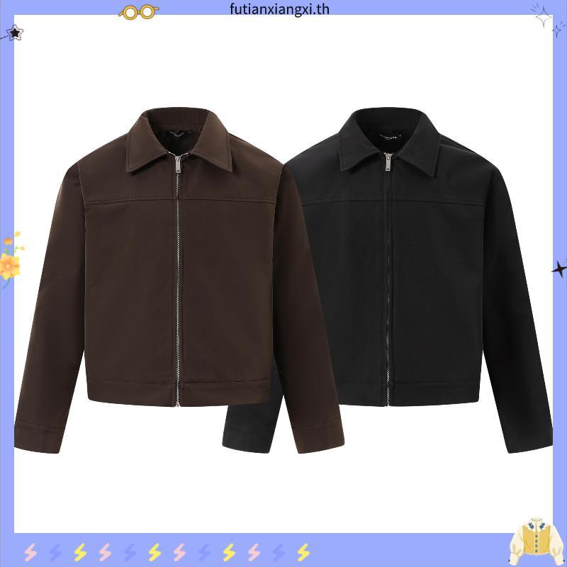 (สินค้าใหม่) Karants เสื้อแจ็กเก็ตหนังกลับทรง Cropped Boxy มีซิปที่แขน - AK57 เหมาะสำหรับทั้งผู้ชายแ