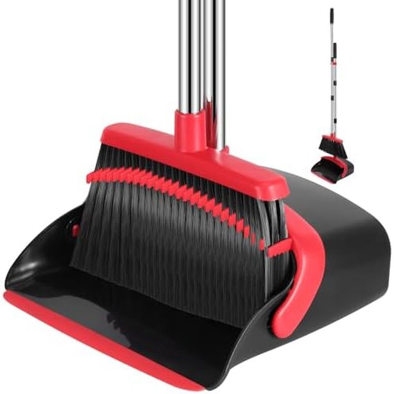 NACENA Broom and Dustpan Set, 52-in Long Adjustable Handle Broom Dustpan Combo with Dustpan Teeth to