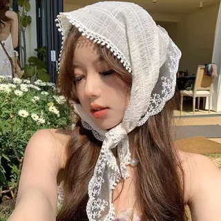 ผ้าโพกศีรษะลูกไม้ ผ้าโพกศีรษะสามเหลี่ยม ระบายอากาศได้ดี สไตล์ฝรั่งเศ แฟชั่น#0427