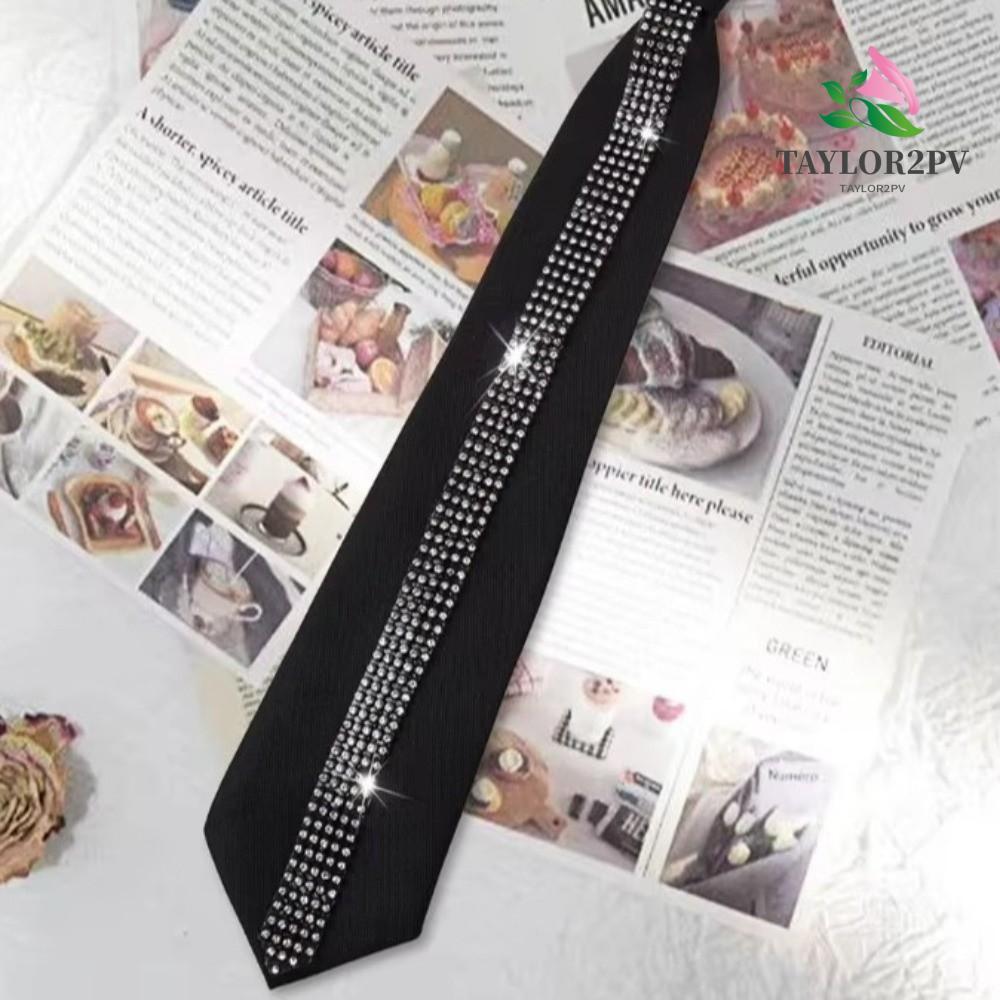 TAYLOR2PV ธุรกิจปรับเนคไท,สีดําเรยอนขี้เกียจ Rhinestone คอ Tie,แฟชั่น Bowtie Glitter ยืดหยุ่น Pre ผู