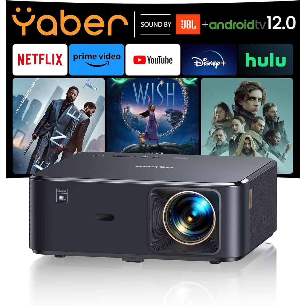 โปรเจคเตอร์ 4K พร้อม Google TV, YABER K2s WiFi 6 โปรเจคเตอร์บลูทูธ, เสียงโดย JBL, Dolby Audio, โฟกัส