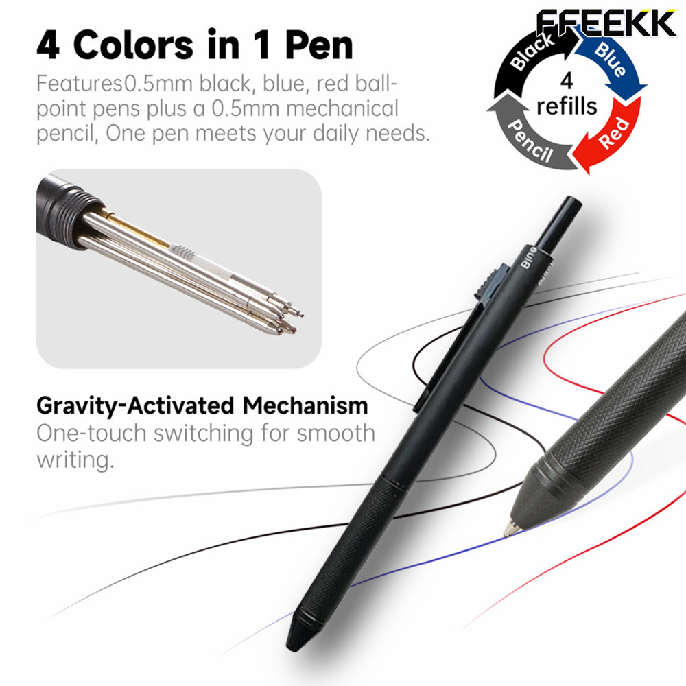 บอลโลหะ Set Pulpen ปากกาหลายสี4 In 1ตัวเซนเซอร์แรงโน้มถ่วงปากกาลูกลื่น3ปากกาลูกลื่นสีและ1ดินสอกดออฟฟิศเครื่องเขียนในโ