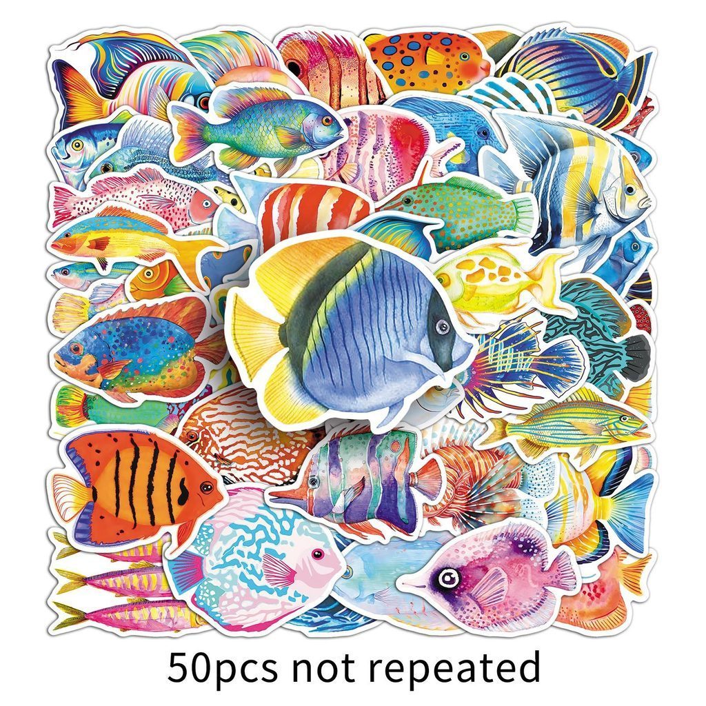 🔥🇹🇭พร้อมส่ง🇹🇭🔥 50แบบ สติกเกอร์ ปลาสวยงาม สัตว์น้ำ  Colorful Cartoon Fish Sticker Ocean Life