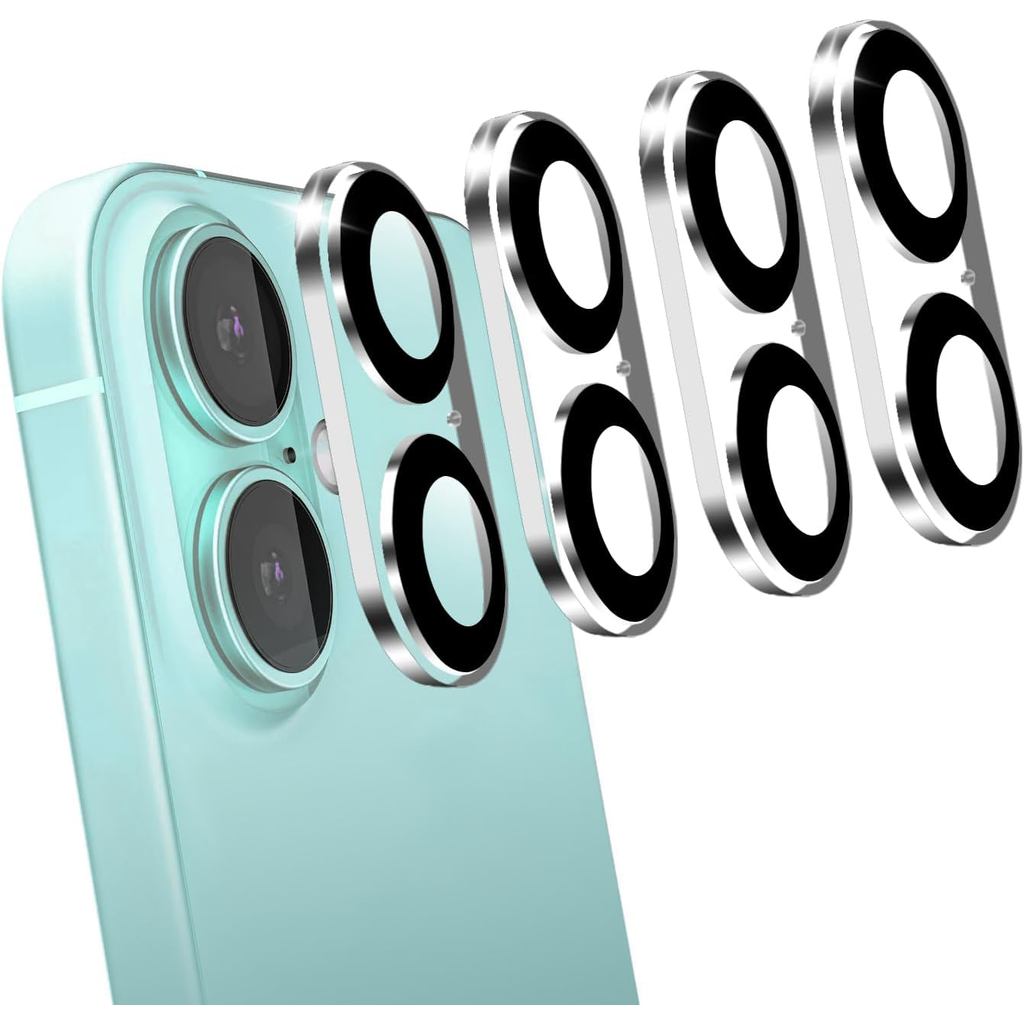 4 แพ็คกล้องเลนส์ป้องกันสําหรับiPhone 16 Plus 6.7,iPhone 16 6.1 กระจกนิรภัยกล้องเลนส์ป้องกันหน้าจอฝาค
