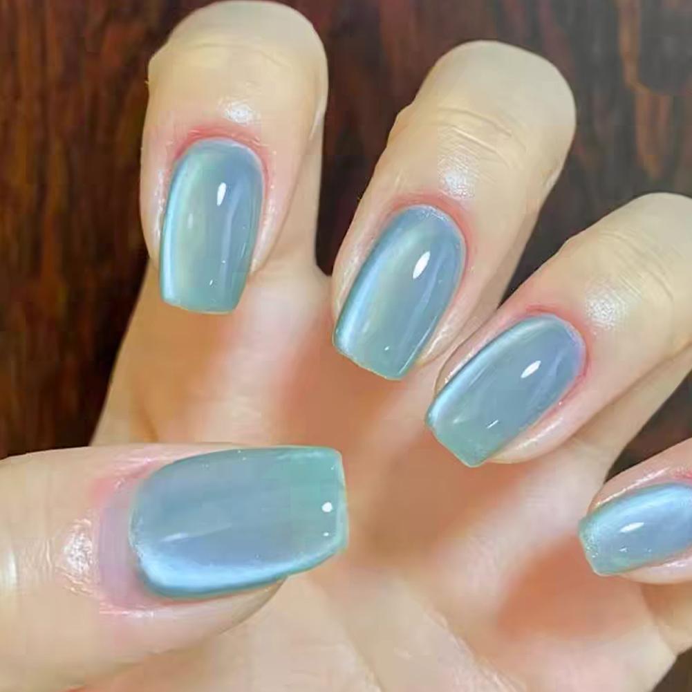 เล็บปลอม Cats Eye Glitter สีออกแบบ 3d Polish Nail Wear Art เล็บเจลแถบ O4u3