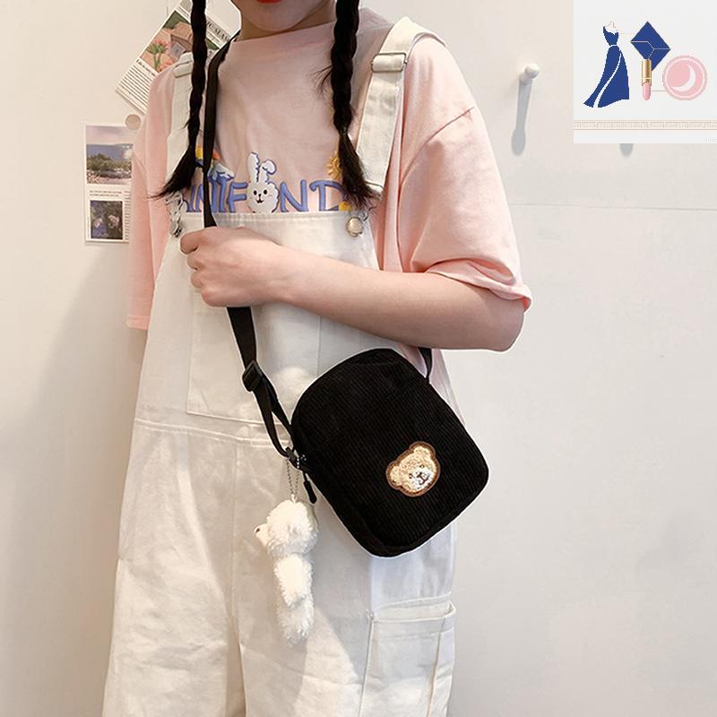 BB Portable Corduroy Bear Phone Crossbody Bag Mobile Phone Coin Purse Fashion Cross Small Bag Cordur