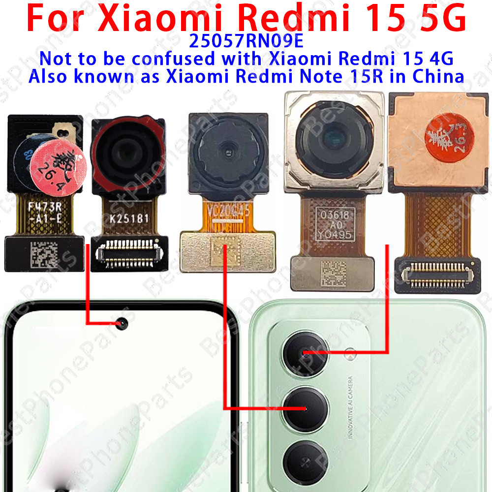 สําหรับ Xiaomi Redmi 15 5G 25057RN09E ซ่อมกล้องโมดูล Flex Cable 50MP หลักด้านหลัง 8MP กล้องหน้า 0.08MP ความลึกอะไหล่ทดแทน