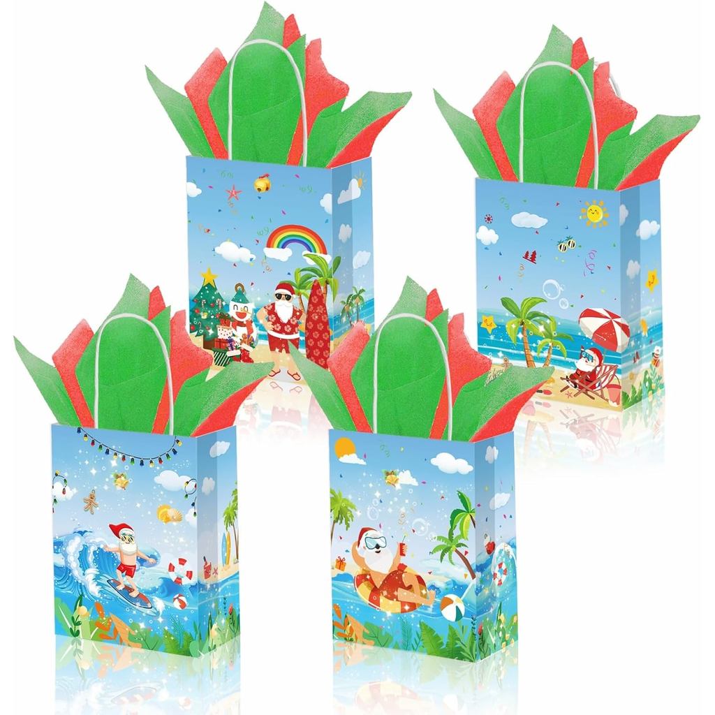 YVAINE 12 ชิ้นฤดูร้อน Christmas Party ของขวัญกระเป๋ากระดาษทิชชูฤดูร้อน Beach Hawaiian Treat กระเป๋า 