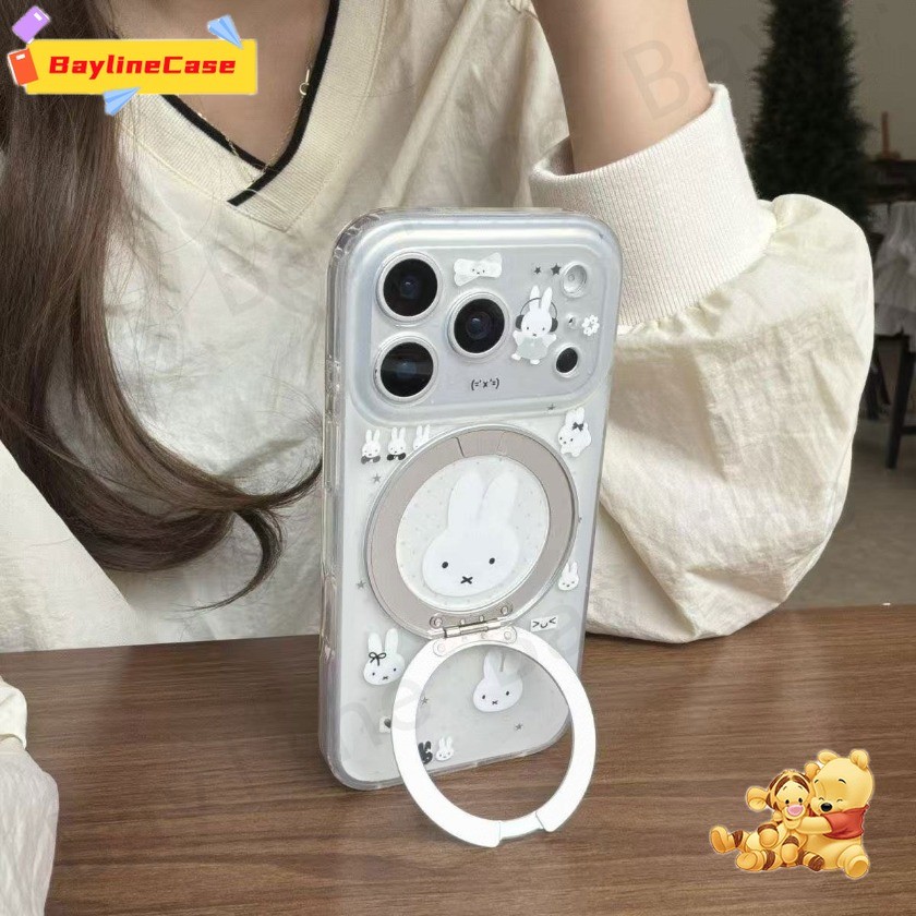 ขายดี Ins Bow Miffy Camera Print+3D 360° หมุนฝาครอบขาตั้งเคสโทรศัพท์เข้ากันได้กับiPhone 17 16 15 14 13 12 11 Pro Max X Xr Xs Max 8 7 Plus Cover