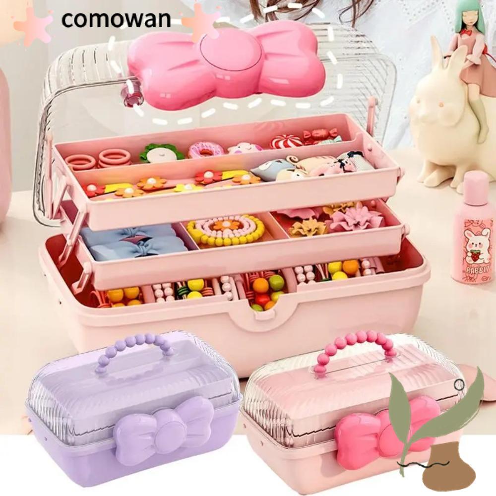 กล่องเก็บกิ๊บติดผม COMOWAN, กล่องเครื่องประดับ pp Bowknot, กล่องเก็บการ์ดกันน้ําหลายชั้นน่ารักสาว
