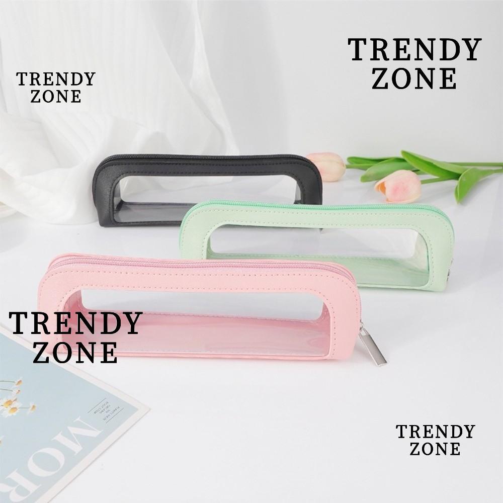 TRENDYZONE กระเป๋าแต่งหน้าขนาดเล็ก, ที่เก็บเครื่องสําอางกันน้ํา, พร้อมแปรงแต่งหน้าหนัง PU โปร่งใสซิป