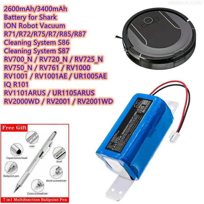 CS แบตเตอรี่ 2600mAh/3400mAh RVBAT850 สําหรับ Shark RV761, RV1000, RV1001, RV1101ARUS, UR1105ARUS, U
