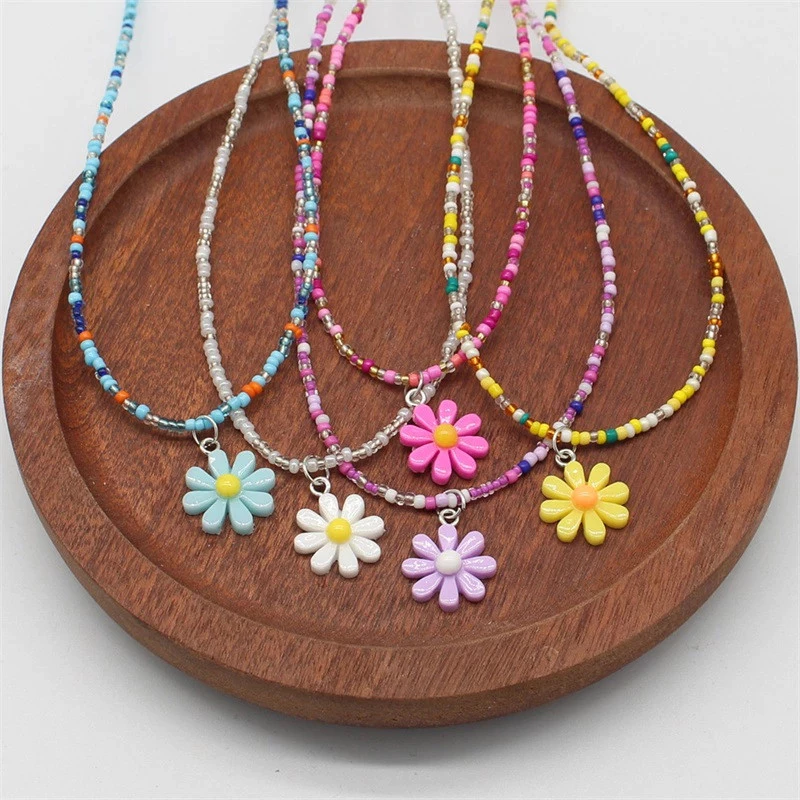 จี้ดอกไม้ necklace เครื่องประดับแฟชั่น handmade หลายสี สําหรับผู้หญิง#0358