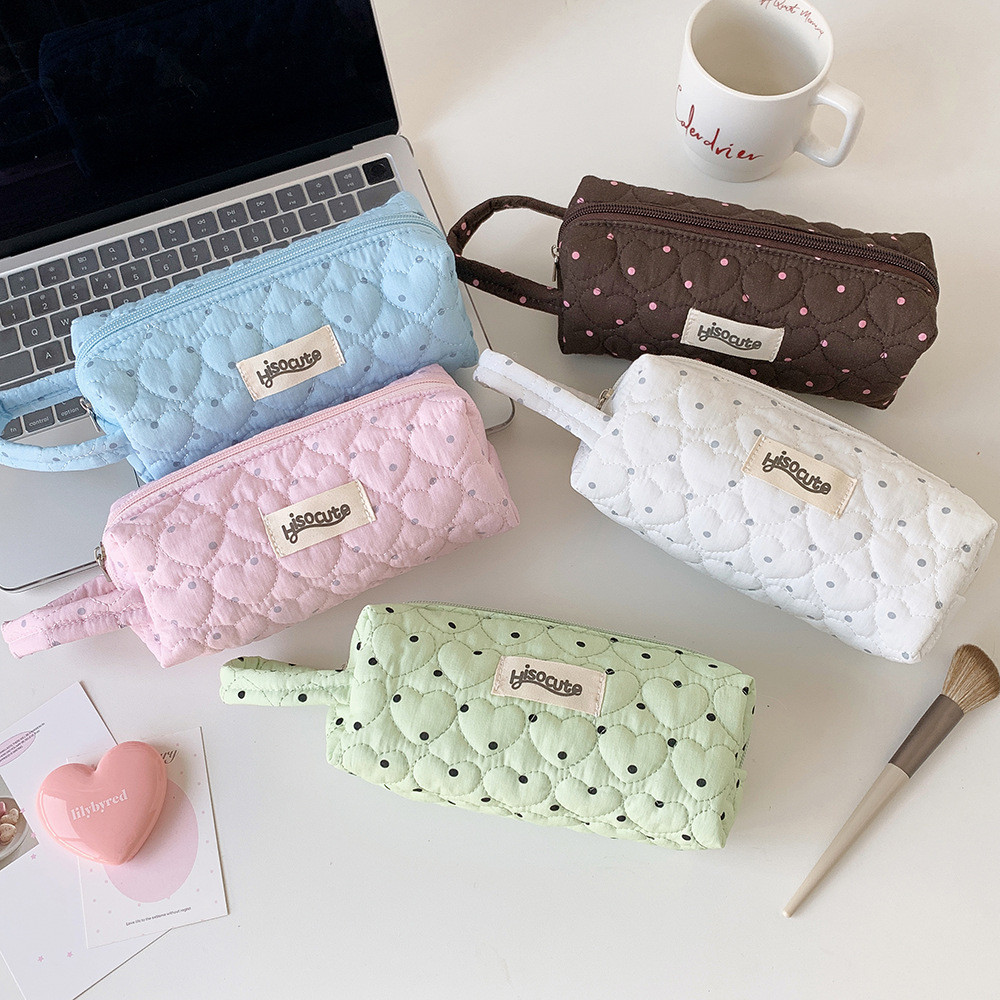 Ins Minimalist Polka Dot Tote กล่องดินสอนักเรียนแบบพกพาเครื่องเขียนกระเป๋าขนาดใหญ่ความจุ Planner Supply Organizer