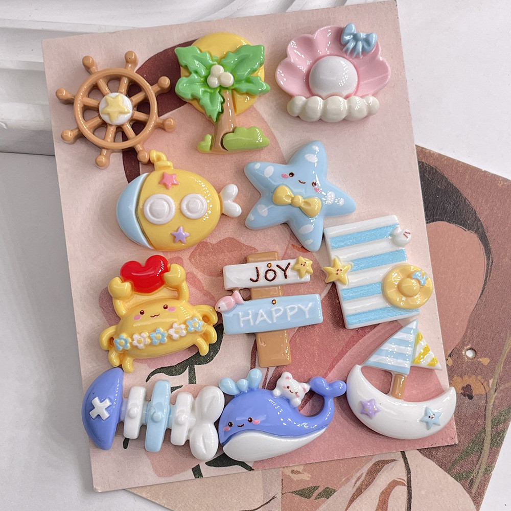 [4 @] Ocean Beach การ์ตูนเรซิ่นเครื่องประดับอุปกรณ์เสริม diy เคสโทรศัพท์ครีมกาว Handmade Hairpin แพทช์ขนาดเล็ก FN