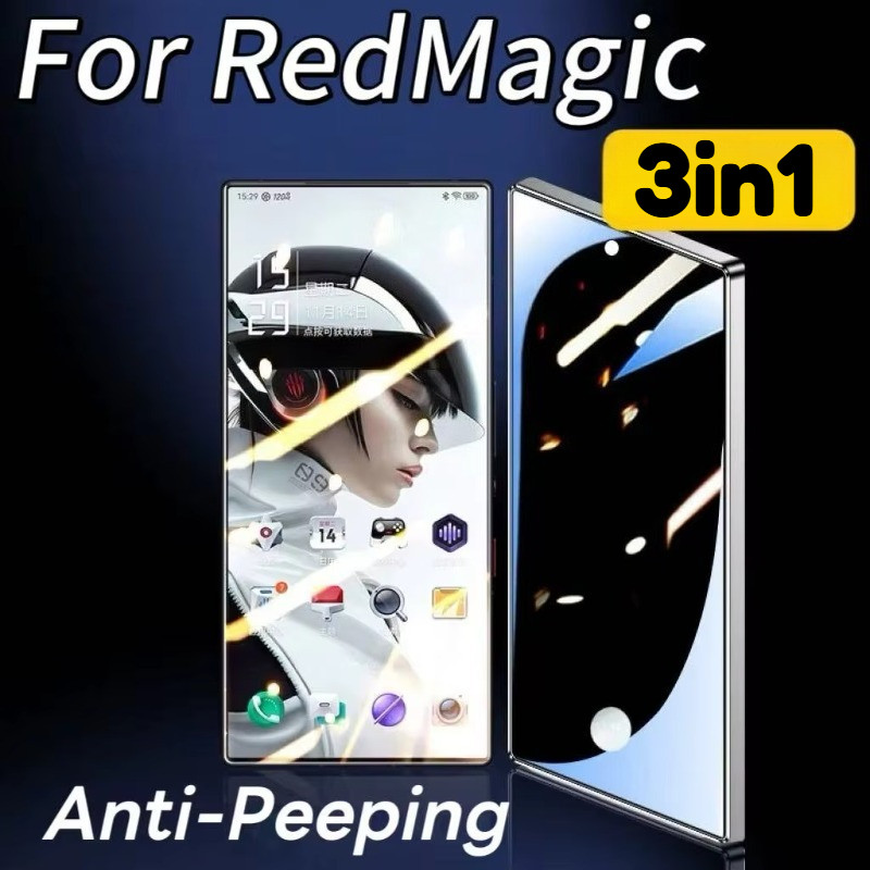 3in1 คาร์บอน Fibre โทรศัพท์กลับสติกเกอร์สําหรับ ZTE Nubia RedMagic 11 10 Air 10S Pro + ความเป็นส่วนตัวกระจกนิรภัยป้องกันหน้าจอสําหรับ RedMagic 8s 8 9S 9 Pro Plus ฟิล์มป้องกัน