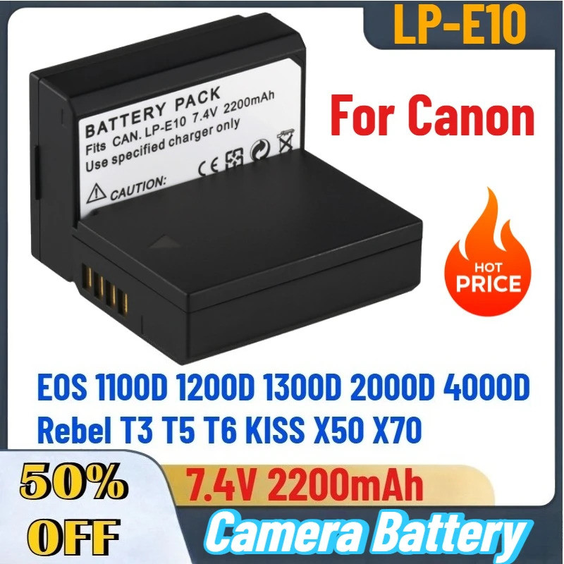 LP-E10 LPE10 LP E10 7.4V 2200mAh แบตเตอรี่กล้องสําหรับ Canon EOS 1100D 1200D 1300D 2000D 4000D Rebel