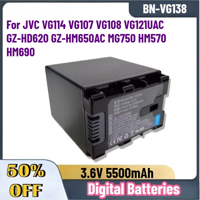 คุณภาพสูง 3.6V 5500mAh BN-VG138 เปลี่ยนแบตเตอรี่สําหรับ JVC VG114 VG107 VG108 VG121UAC GZ-HD620 GZ-H