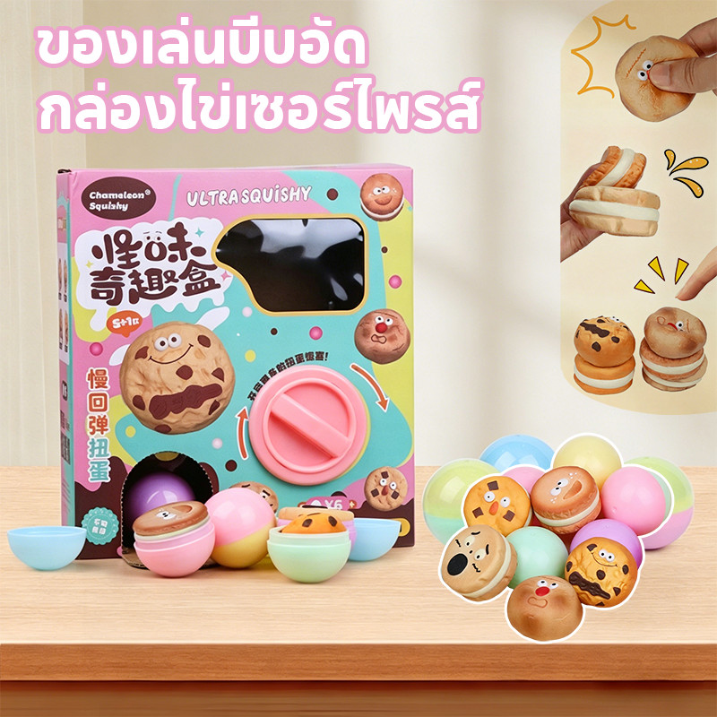 กล่องสุ่มสกุชชี่ กล่องไข่เซอร์ไพรส์ ของเล่นบีบอัด จุ่มคุ้กกี้ Chamelon คลายเครียด สุ่มบีบได้