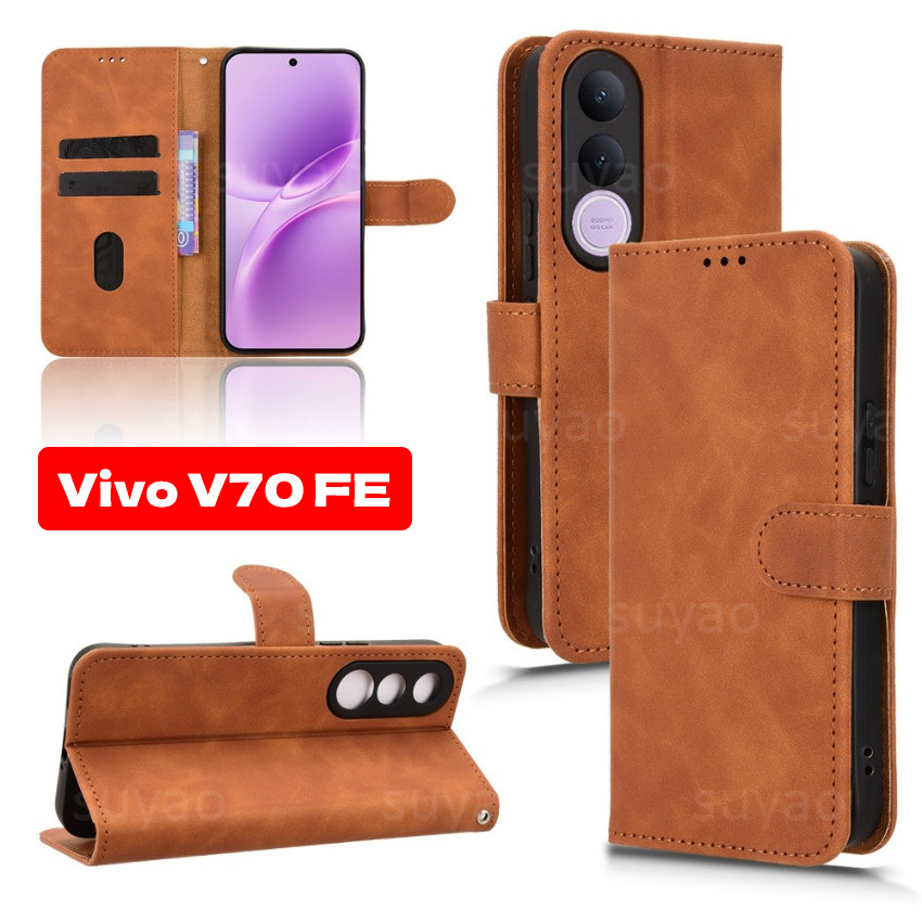 สําหรับ Vivo V70FE V70 FE 2026 เคสโทรศัพท์ขาตั้งหนังฝาครอบ VivoV70FE VivoV70 ELite V60 V50 กระเป๋าสตางค์ PU กันกระแทก Anti-Fall วงเล็บแม่เหล็กซิลิโคนปกหลัง