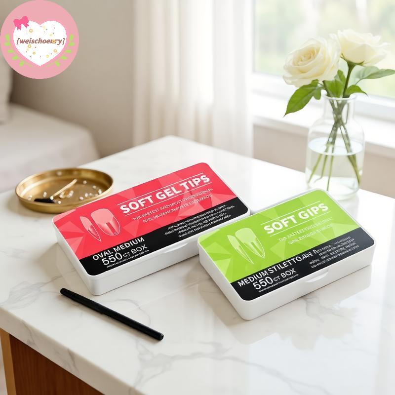 WW 550pcs Soft Gel เล็บเคล็ดลับขนาดกลางสั้นอัลมอนด์ Coffin Full Cover Matte Extension เครื่องมืออะคร