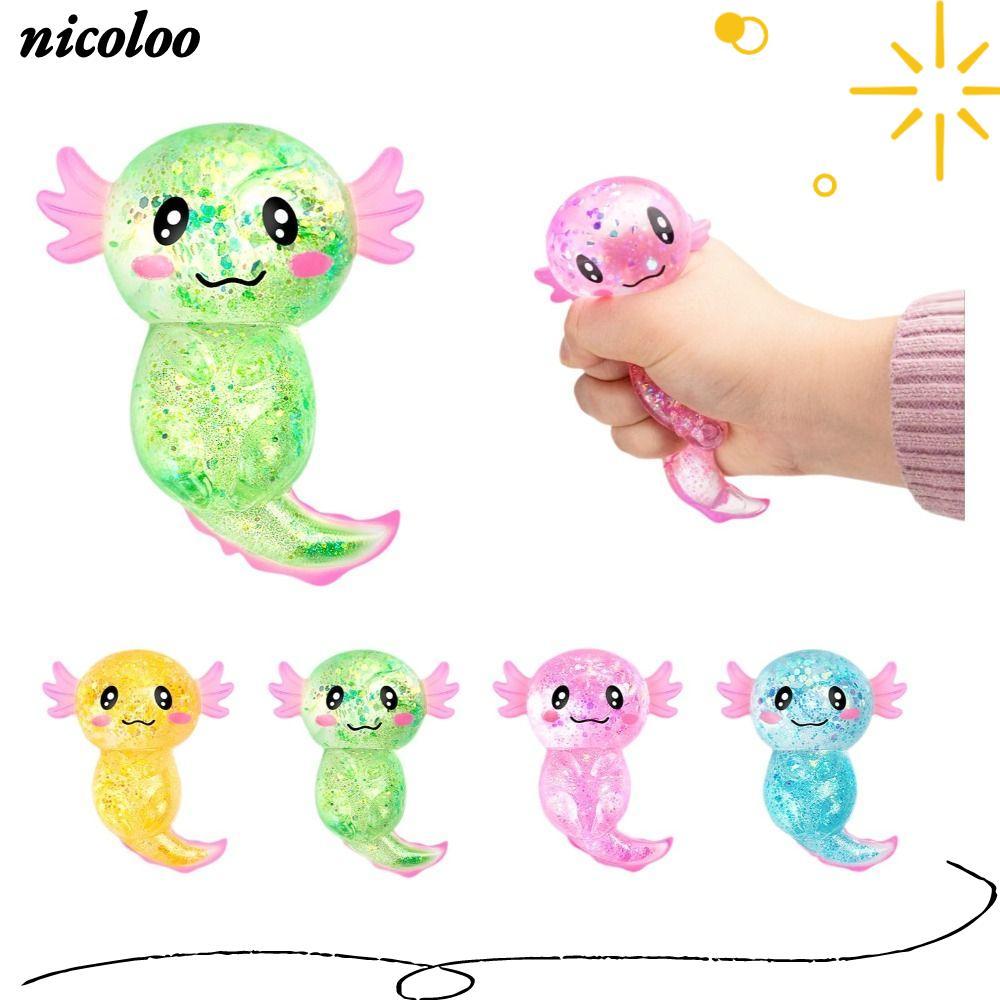 NICOLOO Squishy Stress Glitter, Sugar Filled รูปร่างน่ารัก Axolotl Squishy ของเล่น, เนื้อผ่อนคลาย Gl