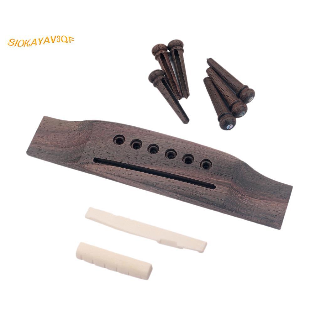 ชุดเปลี่ยนกีต้าร์โปร่ง Ebony Bridge End Pins Bone Saddle & Nut และชิ้นส่วนสะพานไม้