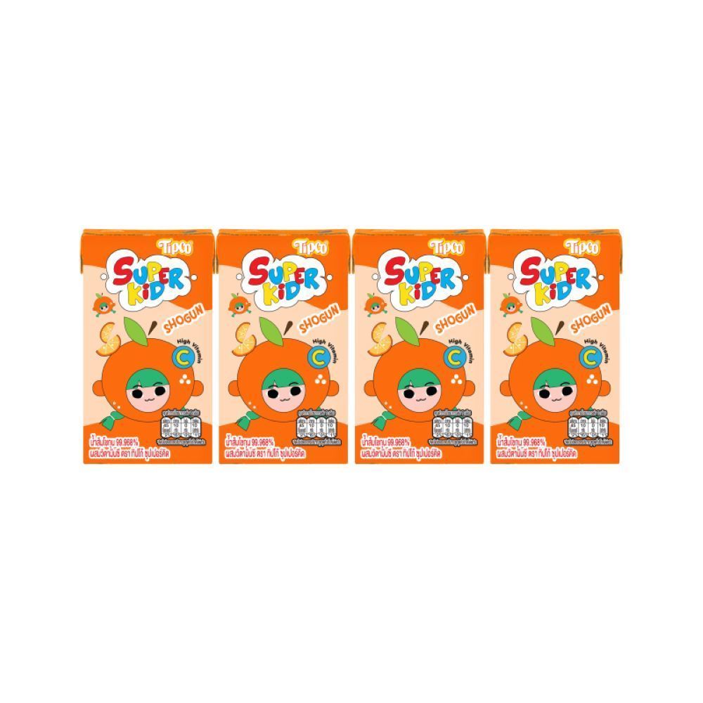 [สินค้าส่งด่วน] ทิปโก้ซุปเปอร์คิดน้ำส้มโชกุน100%110มลX4 TIPCO SUPERKID SHOGUN ORANGE JUICE 110MLX4