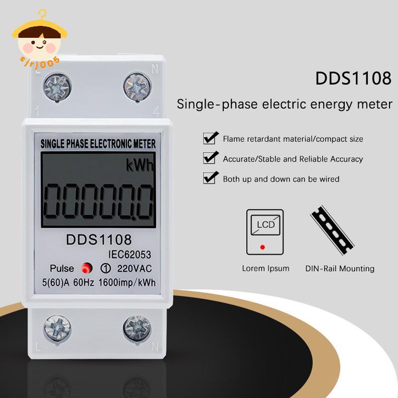 〔8C05〕 60A DDS1108 จอแสดงผลดิจิตอล LCD เครื่องวัดพลังงานเฟสเดียวพร้อม Balight Single Phase Energy Me