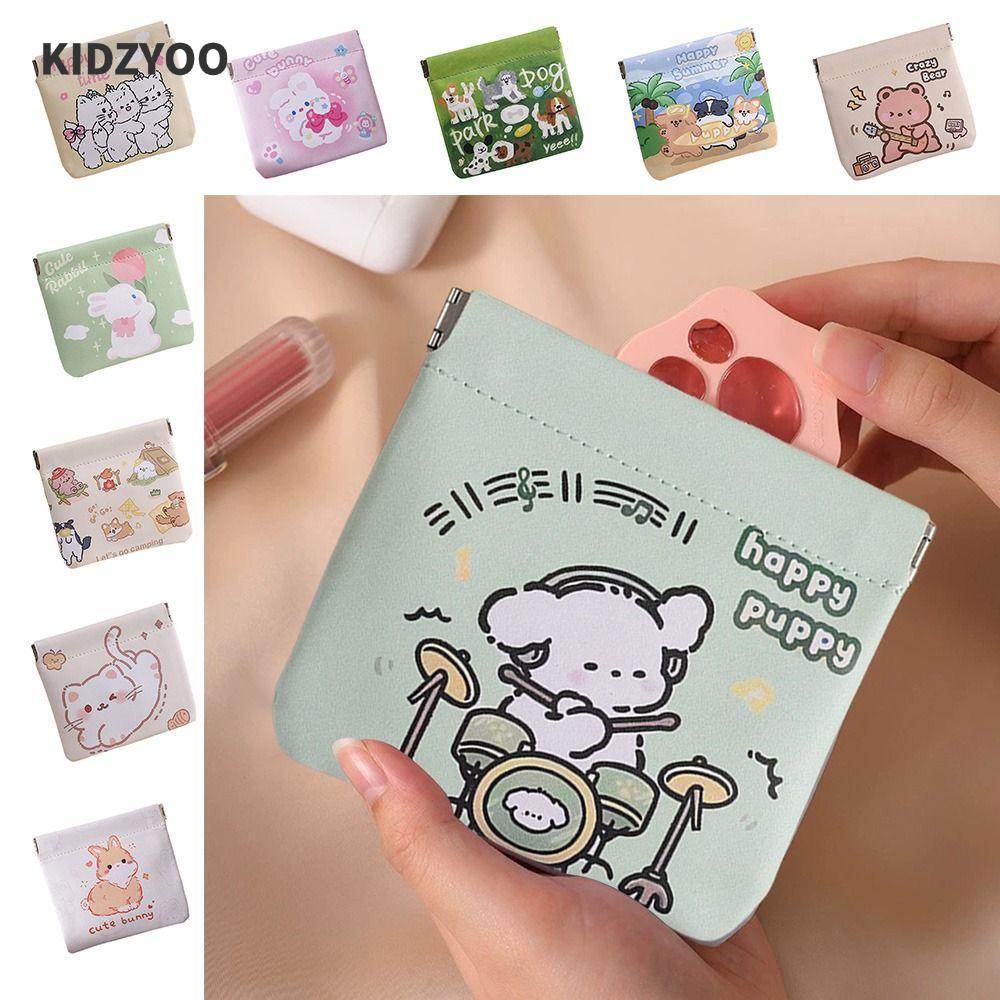 KIDZYOO แต่งหน้าลิปสติก, กระเป๋าใส่เหรียญขนาดเล็กกันน้ํา PU, แฟชั่นการ์ตูนกระเป๋าเก็บสายเคเบิลข้อมูลปิดอัตโนมัติกระเป๋าเดินทาง