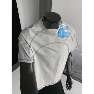 MEFEEE ผู้ชายหลวม Fit Quick Dry Breathable Gym เสื้อยืด Outseam Active Design วิ่งกีฬา Tee