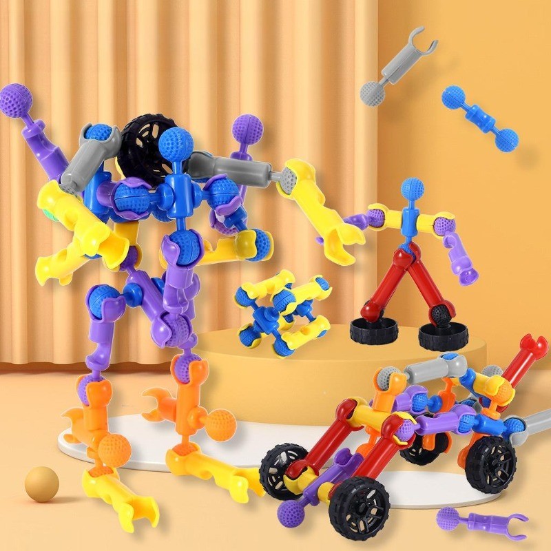 132 ชิ้นยืดหยุ่นโครงกระดูกข้อต่ออาคารบล็อก STEM การศึกษา Interlocking ชุดก่อสร้าง DIY ประกอบปริศนาของเล่นของขวัญสําหรับเด็ก