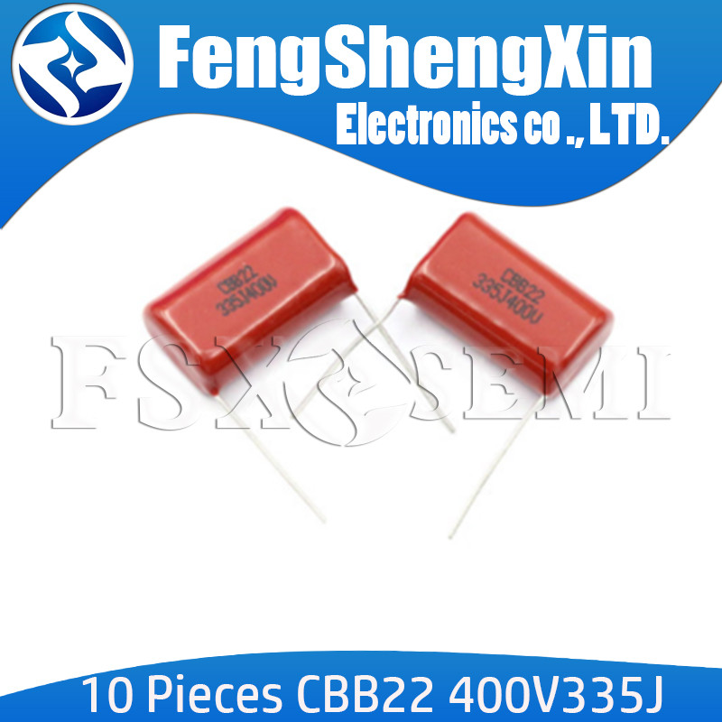 10pcs 400V335J 3.3uF Pitch 20 มม.25 มม.30 มม.400V 335 3300nf CBB ตัวเก็บประจุฟิล์มโพรพิลีน