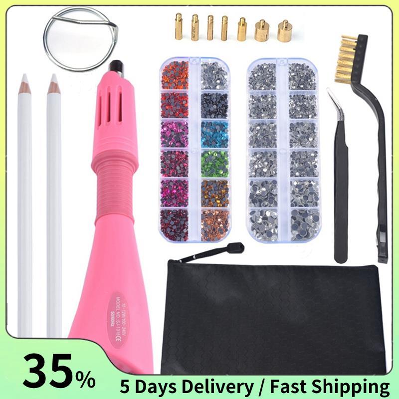 Hot Fix Rhinestones ชุด Hot Fix Applicator Hot Fix แก้วคริสตัล Rhinestone Iron-on Wand EU Plug