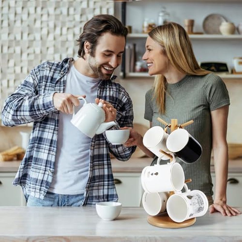 Bamboo Mug Holder, 6 Hooks Coffee Mug Holders Tree, Decorative Mug Racks for Counter, Non-Slip Coffe
