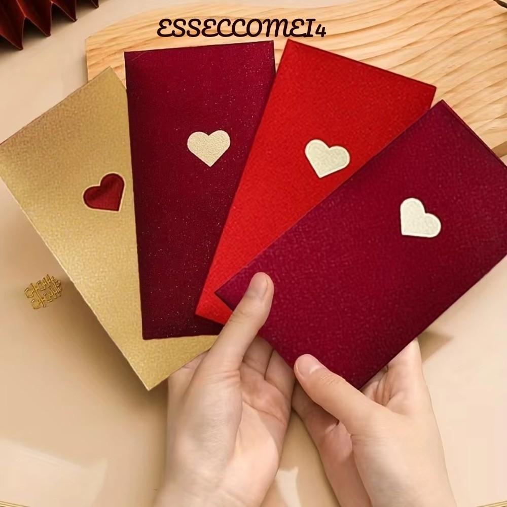 ESSECCOMEI4 6 ชิ้นแพ็คเก็ตสีแดง, ปีซองจดหมายสีแดงประณีต,สร้างสรรค์สามสี 17*9 ซม. รูปแบบความรักเงินสดของขวัญซองจดหมายวันวาเลนไทน์