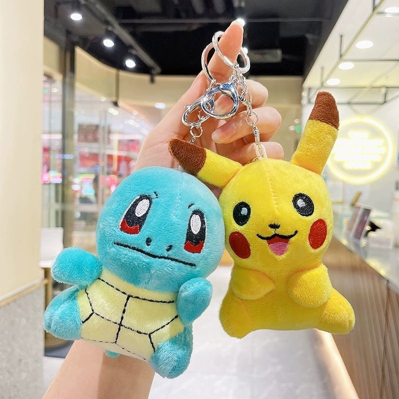 การ์ตูนโปเกมอนตุ๊กตาพวงกุญแจ Pikachu Squirtle Psyduck คอลเลกชันตกแต่ง