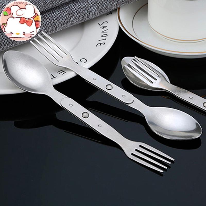 Tast 2-in-1 ส้อมขนมช้อนชุดช้อนส้อมสําหรับการตั้งแคมป์กลางแจ้งและปิกนิกแบบพกพาทนทานสแตนเลสมินิช้อนส้อ