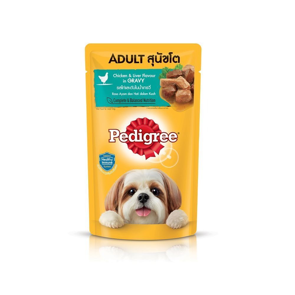 [ส่งด่วน] เพดดิกรี อาหารสุนัข ชนิดเปียก สุนัขโต รสไก่และตับในซอส 130ก PEDIGREE ADULT WET CHICKEN LIVER CHUNK IN SAUCE