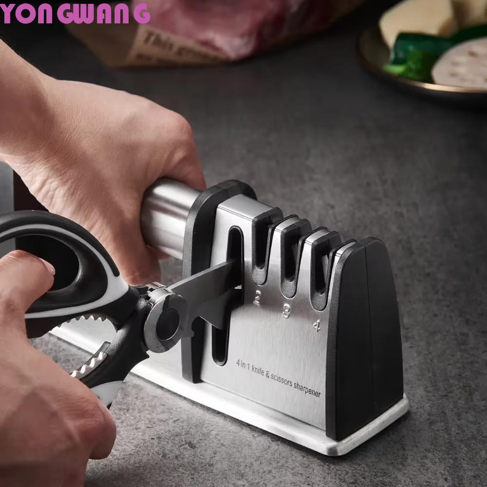 YONGWANG66HR 4 in 1 Sharpener, Professional Non-slip Base Kitchen Sharpening Stone, Gadgets คู่มือมื