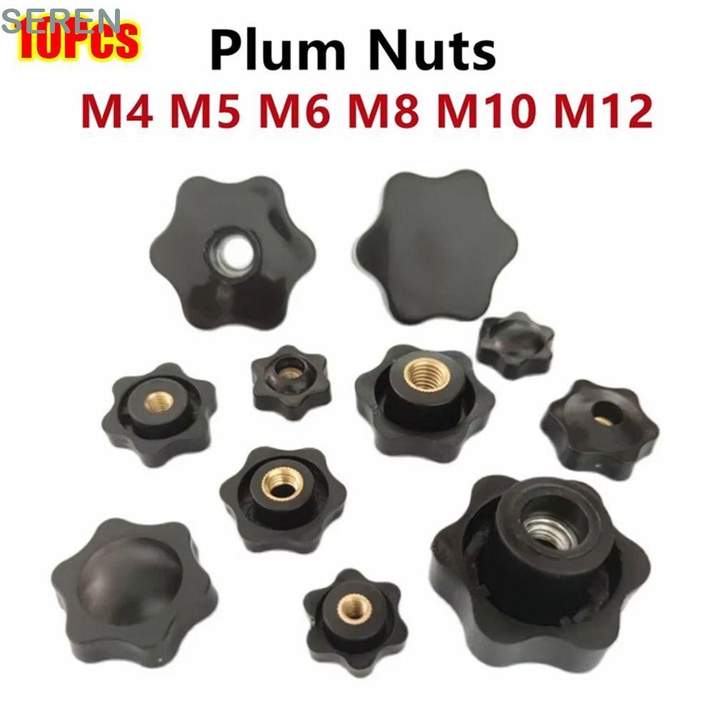 SEREN 10 ชิ้น Plum Nuts, ด้ายจับ Mechanical Hand กระชับถั่ว, M4 M5 M6 M8 M10 M12 สีดํา Manual Thumb Nut