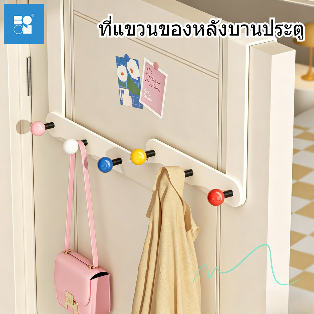 ตะขอประตหลัง ชั้นวางเสื้อผ้าติดผนัง ไม่ต้องเจาะ รับน้ำหนักได้มาก ตะขอเสื้อโค้ท ชั้นเก็บของ แขวนเสื้อโค้ท และหมวก